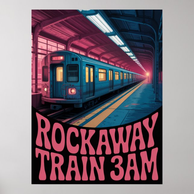 Rockaway subway platform night scene poster (Front)