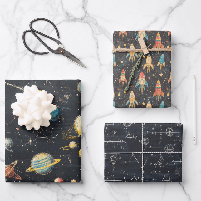Rocked Science Universe Planets Astronomical Stuff Wrapping Paper Sheets (Front)