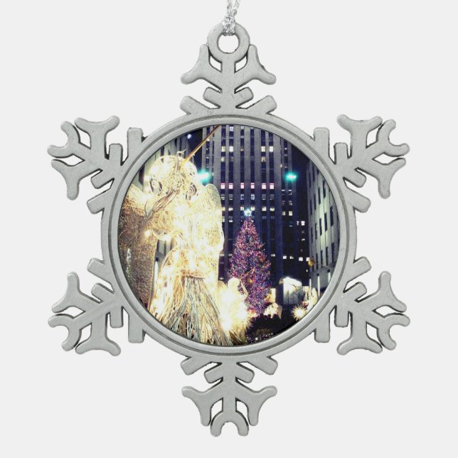 'Rockefeller Center at Christmas' Snowflake Orn Pewter Christmas Ornament (Front)