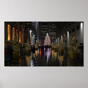 Rockefeller Center Christmas Tree in Reflection Poster