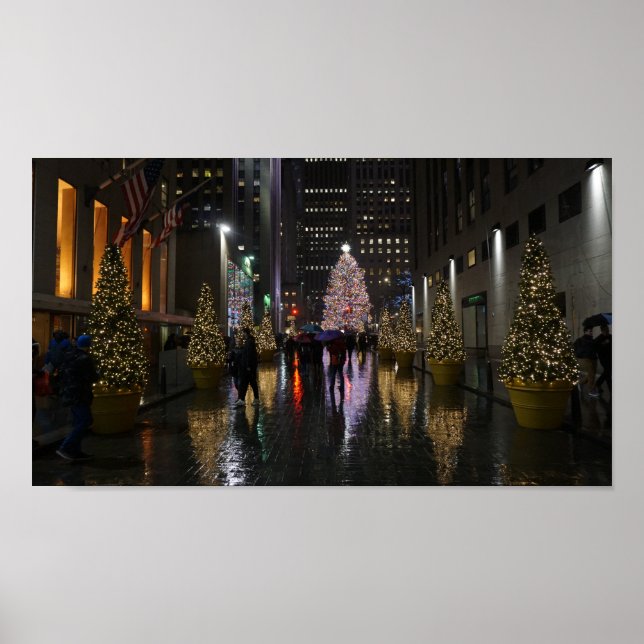 Rockefeller Center Christmas Tree in Reflection Poster (Front)