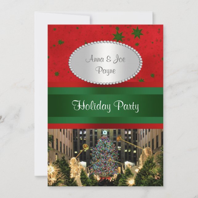 Rockefeller Center Christmas Tree, Red Grn Stars P Invitation (Front)