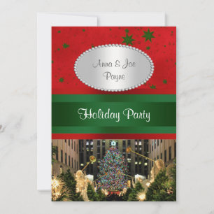 Rockefeller Center Christmas Tree, Red Grn Stars P Invitation