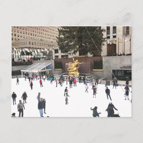 Rockefeller Center Ice Skating Rink Christmas NYC Holiday Postcard