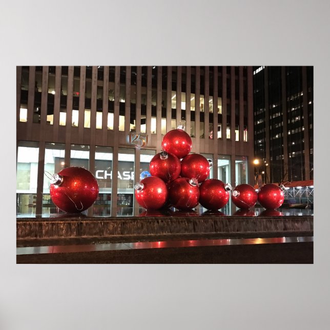 Rockefeller Center New York NY Red Christmas Balls Poster (Front)