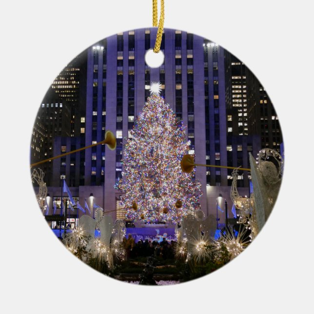 Rockefeller Center's Angels & Christmas Tree -  Ceramic Ornament (Front)
