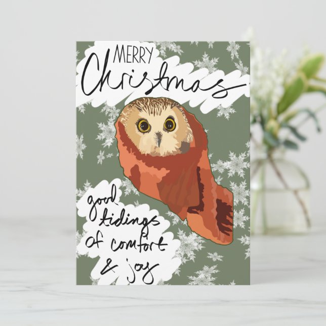 Rockefeller Christmas Owl Holiday Card (Standing Front)