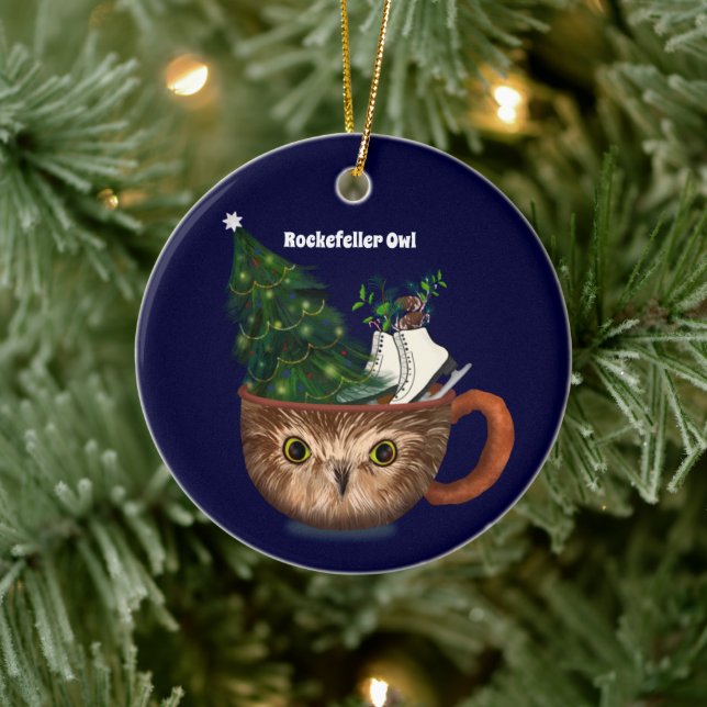 Rockefeller Owl Hot Chocolate Mug Ceramic Ornament (Tree)