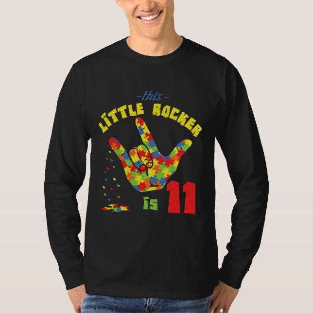 Rocker Age 11 Born Birth Puzzle Autism Awareness T-Shirt (Front)