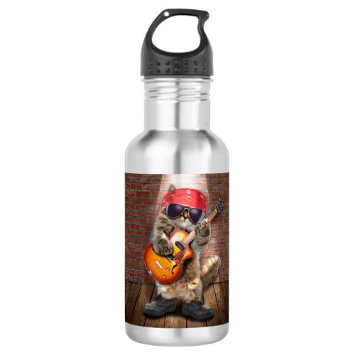 Rocker cat stainless steel water bottle