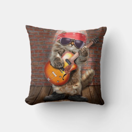 Rocker cat throw pillow