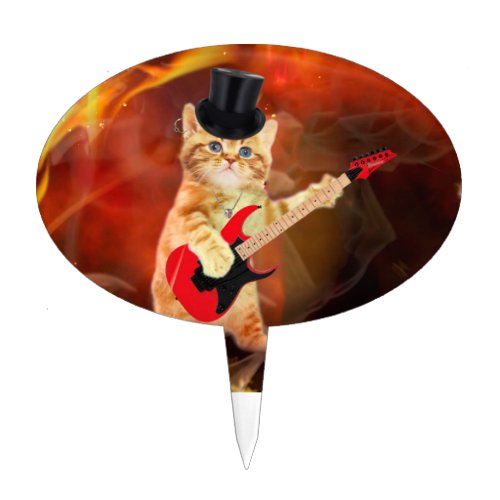 Rocker cat with top hat and guitar cake topper