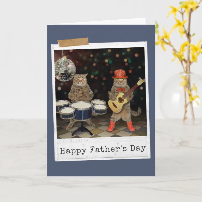 Rocker Cats Happy Father's Day Card (Yellow Flower)