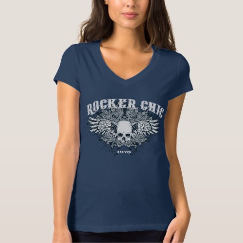 Rocker Chic Official Skulls  Wings Blue T Shirt