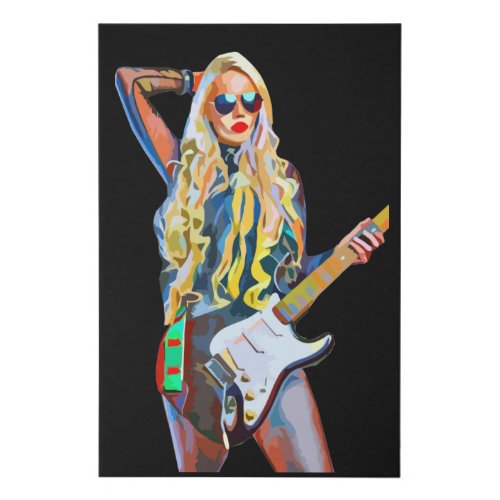 Rocker Chick Abstract Woman Musician Music Art Faux Canvas Print
