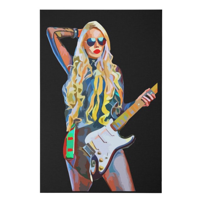 Rocker Chick Abstract Woman Musician Music Art Faux Canvas Print (Front)