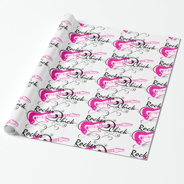 Rocker Chick Pink Guitar Wrapping Paper (Unrolled)