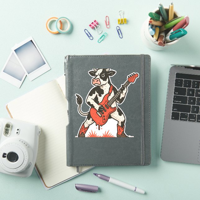 Rocker Cow , Cow Playing Guitar Sticker (iPad Cover)