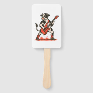 Rocker Cow PNG, Cow Playing Guitar Hand Fan