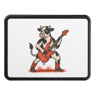 Rocker Cow PNG, Cow Playing Guitar Hitch Cover