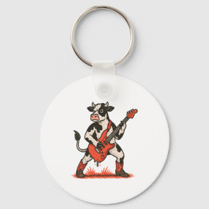 Rocker Cow PNG, Cow Playing Guitar Keychain
