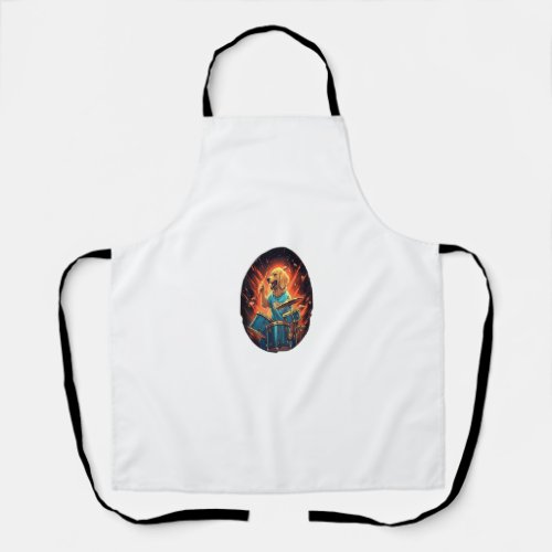 Rocker Drumming Golden Retriever Dog Drummer Apron