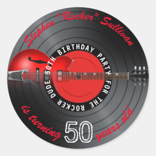 Rocker Dude Guitar Record 50th Birthday Party Classic Round Sticker