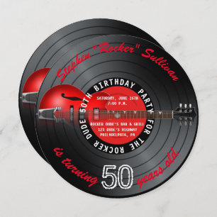 Rocker Dude Guitar Record 50th Birthday Party Invitation