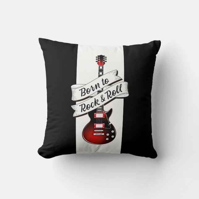 Rocker Guitar Born to Rock and Roll Music Throw Pillow (Front)