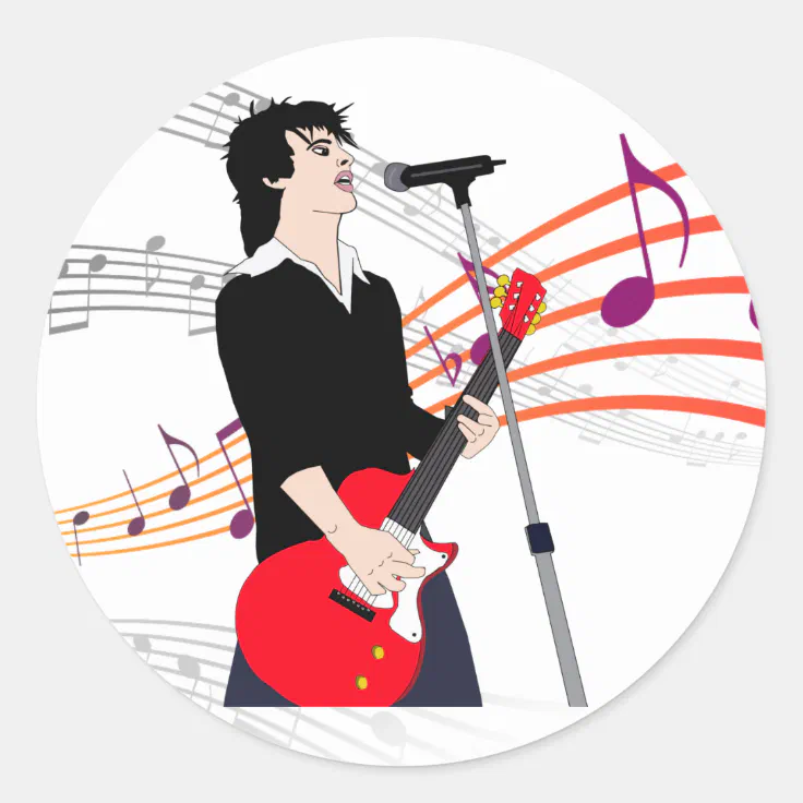 Rocker Guy Guitar Player Music cartoon Art Classic Round Sticker | Zazzle