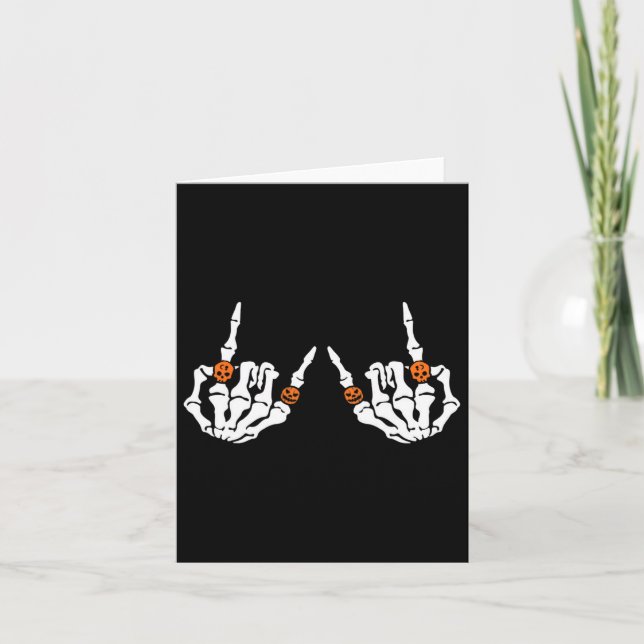 Rocker Hand Sign Rock Skeleton Pumpkin Skull Rings Card (Front)