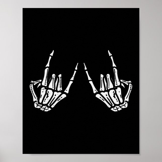 Rocker Hand Sign Rock Skeleton Retro Halloween Men (Front)