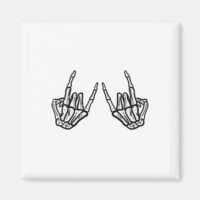 Rocker Hand Sign Rock Skeleton Retro Halloween Men Magnet (Front)