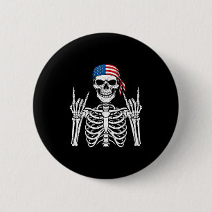 Rocker Hand Skeleton Cool Halloween Punk Rock Men Button