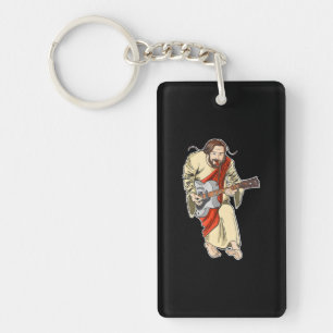 Rocker Jesus with Guitar funny Rockstar Jesus Keychain