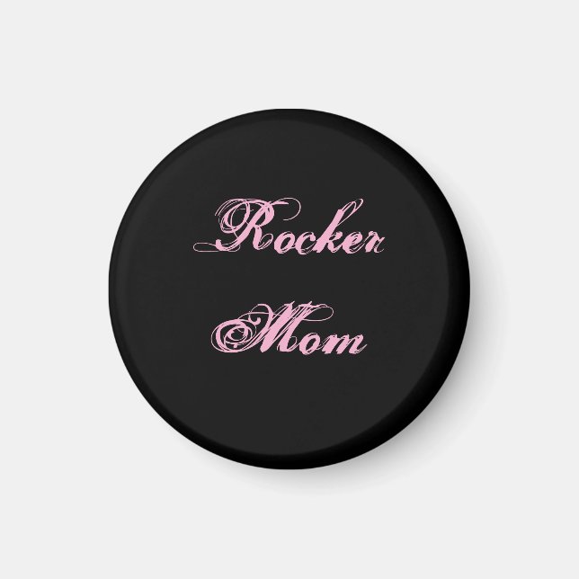 Rocker Mom Fridge Magnet (Black & Pink) (Front)