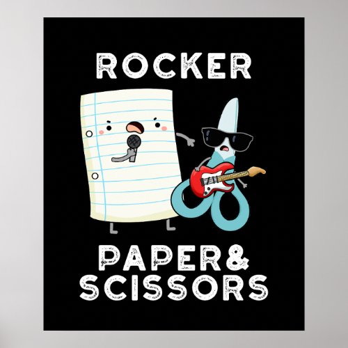 Rocker Paper And Scissors Funny Game Pun Dark BG Poster
