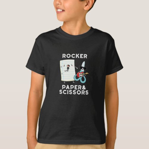 Rocker Paper And Scissors Funny Game Pun Dark BG T_Shirt