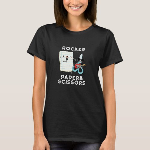 Rocker Paper And Scissors Funny Game Pun Dark BG T_Shirt