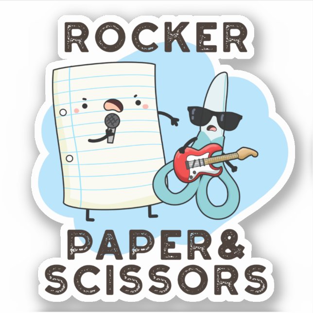 Rocker Paper And Scissors Funny Game Pun  Sticker (Front)