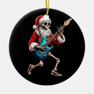 Rocker Santa Skeleton Guitar Horror Christmas Rock Ceramic Ornament