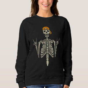 Rocker Skater Skeleton Cap Cool Halloween Punk Men Sweatshirt