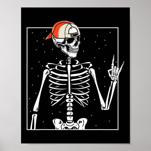 Rocker Skeleton Cap Skater Cool Halloween Punk  Poster (Front)