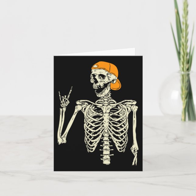 Rocker Skeleton Cap Skater Cool Halloween Punk Roc Card (Front)