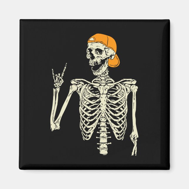 Rocker Skeleton Cap Skater Cool Halloween Punk Roc Magnet (Front)