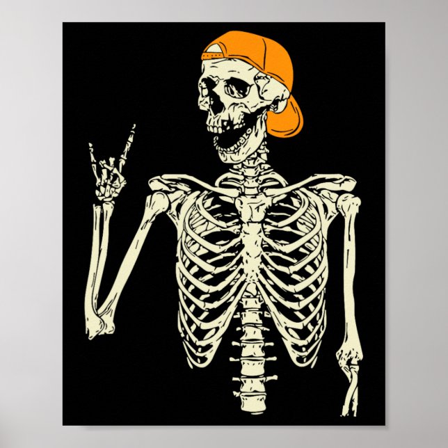 Rocker Skeleton Cap Skater Cool Halloween Punk Roc Poster (Front)