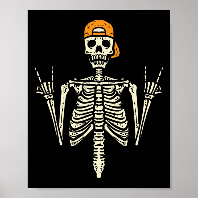 Rocker Skeleton Cap Skater Cool Halloween Punk Roc Poster (Front)