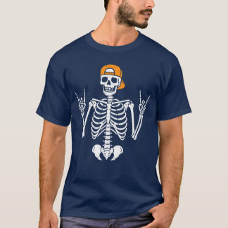 Rocker Skeleton Cap Skater Cool Punk Rock Men Boys T-Shirt