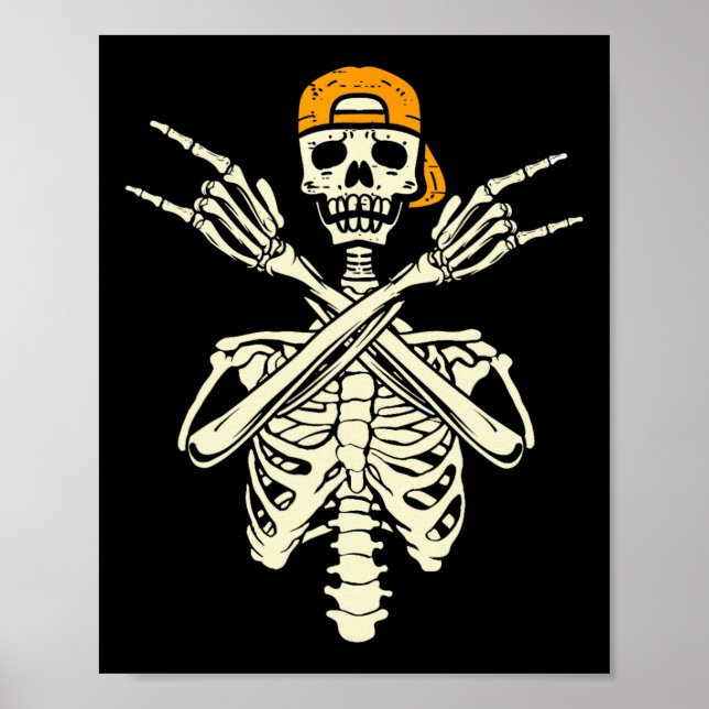 Rocker Skeleton Cap Skater Halloween Hand Rock Gir Poster (Front)