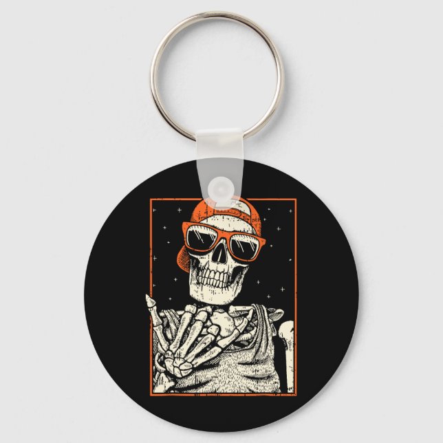 Rocker Skeleton Hand Rock On Costume Fun Halloween Keychain (Front)